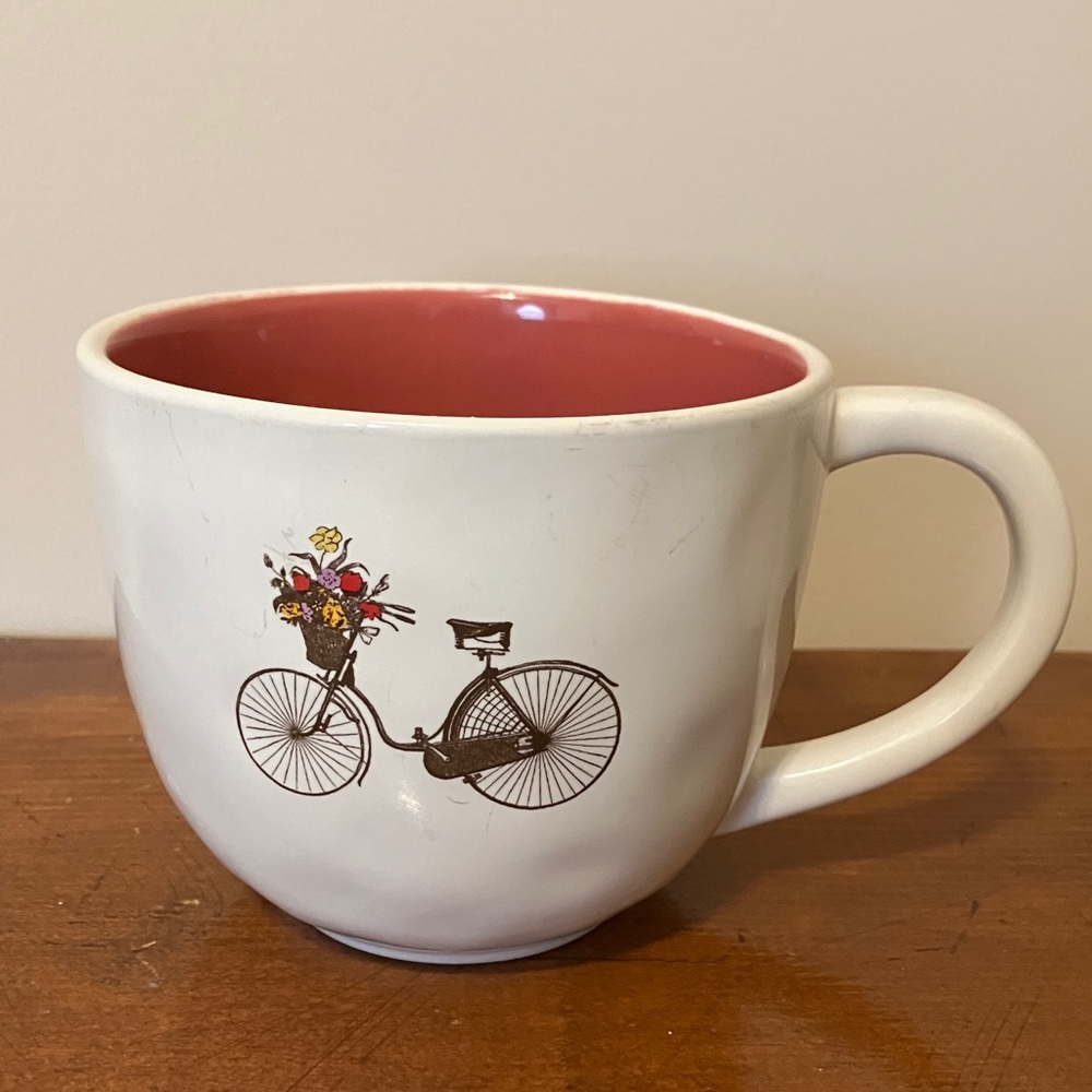 Magenta White Pink Bicycle & Flowers Ceramic Mug